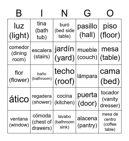 House Bingo Card