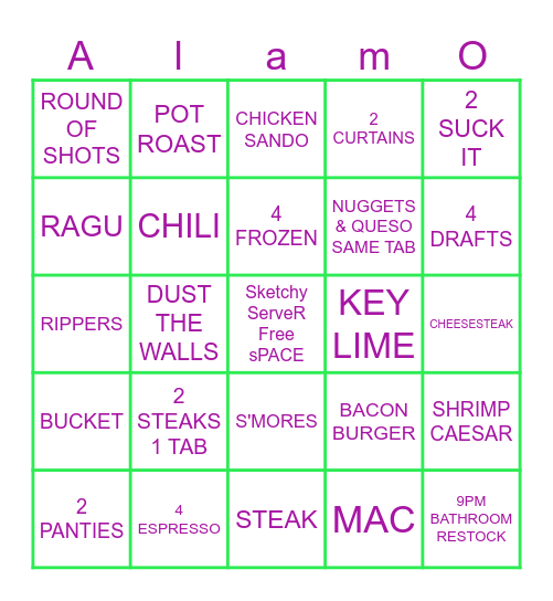 SATURDAY! SATURDAY! Bingo Card