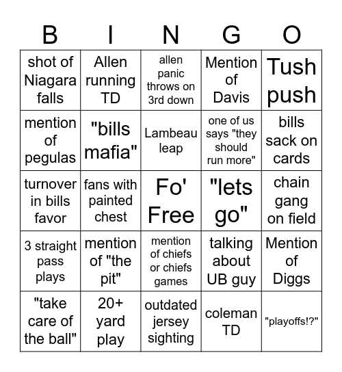 Bills Bingo Card