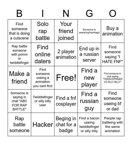 Untiled fnf animations (roblox) bingo Card