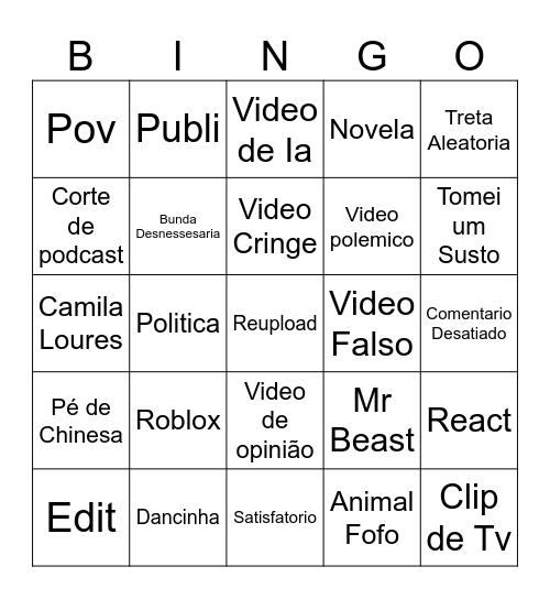 Tiktok Bingo Card