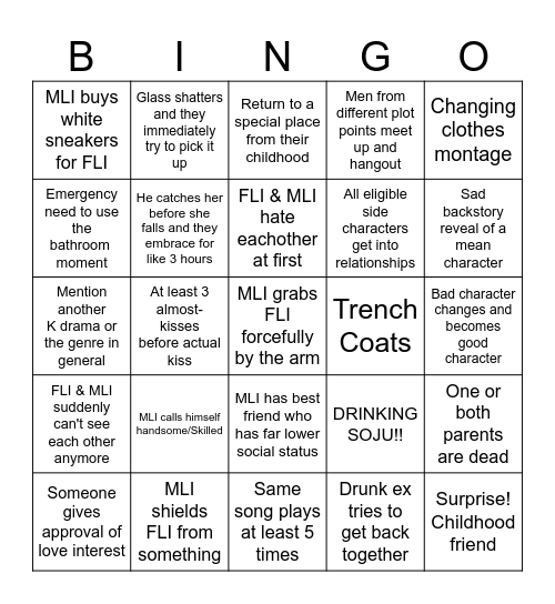 K Drama Bingo! Bingo Card