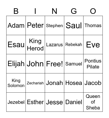 Bible Characters Bingo Card