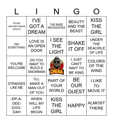Sing-A-Long with Disney Bingo Card
