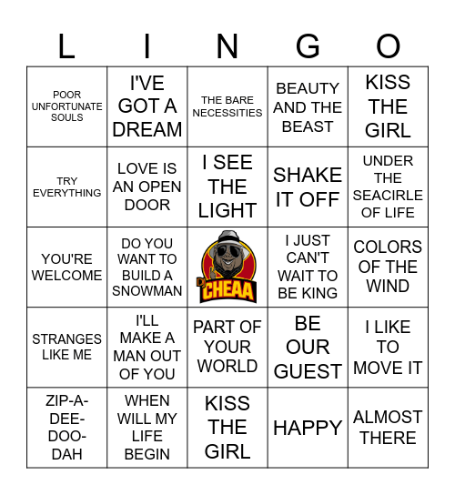 Sing-A-Long with Disney Bingo Card