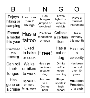 People Bingo Card