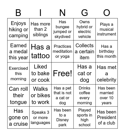 People Bingo Card