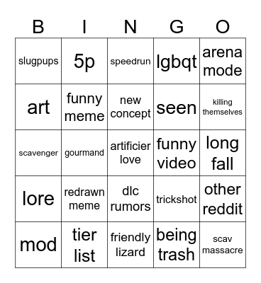 Rain World Reddit Bingo Card