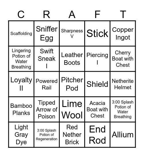 Minecraft Bingo Card