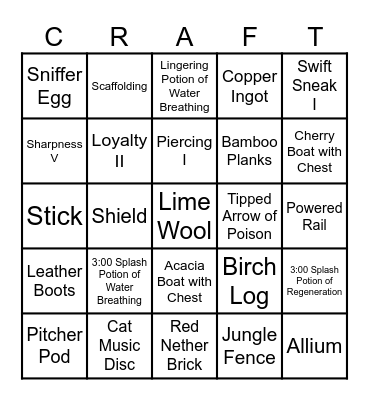 Minecraft Bingo Card