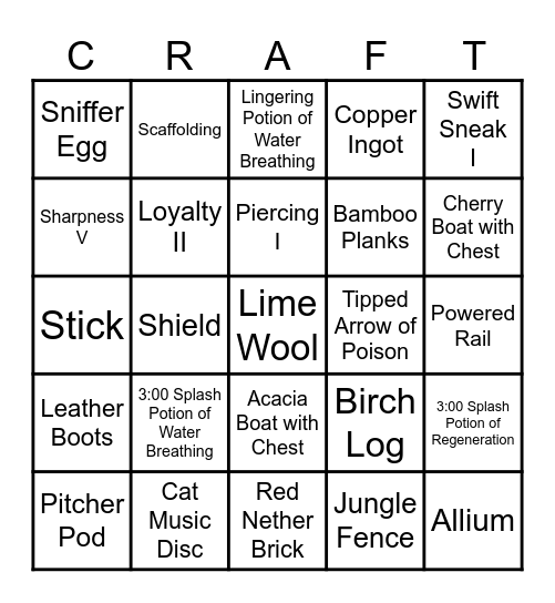 Minecraft Bingo Card