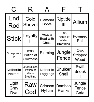 Minecraft Bingo Card