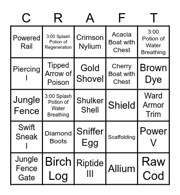 Minecraft Bingo Card