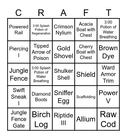 Minecraft Bingo Card