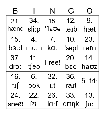 Language fun Bingo Card