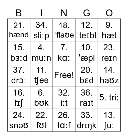 Language fun Bingo Card