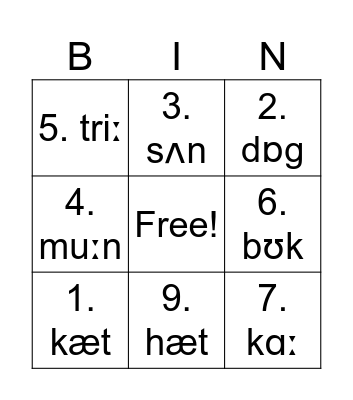 Language fun Bingo Card