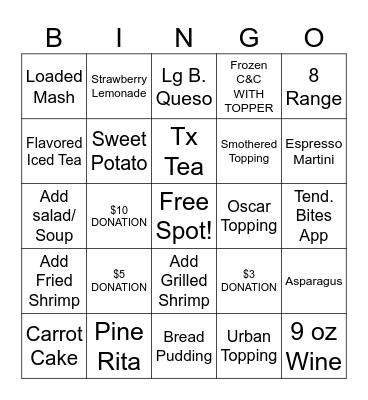 SATURDAY NIGHT BINGO Card