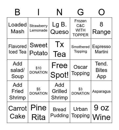 SATURDAY NIGHT BINGO Card