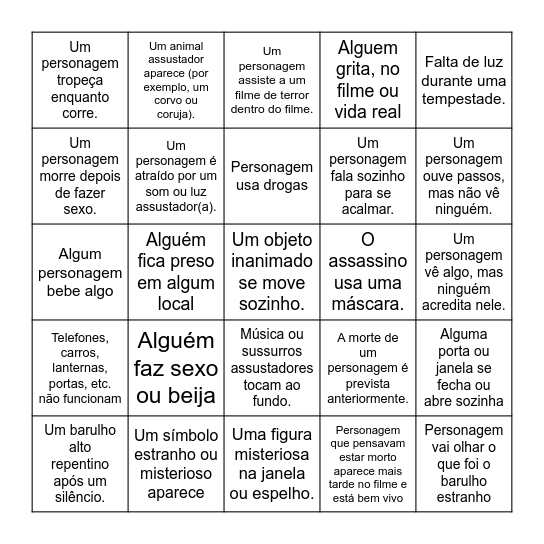 Dudinha's Slasher Party Bingo Card