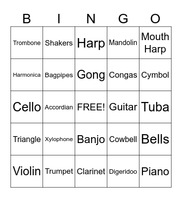 Instruments Bingo Card