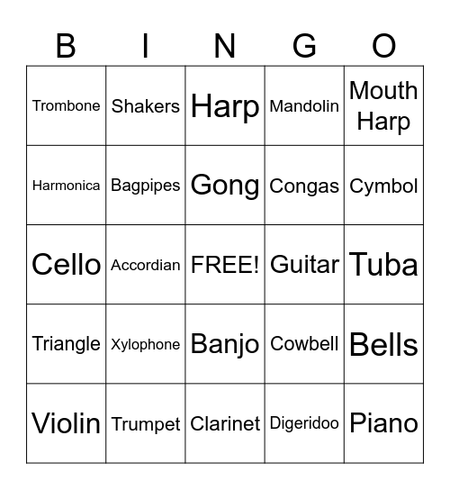 Instruments Bingo Card