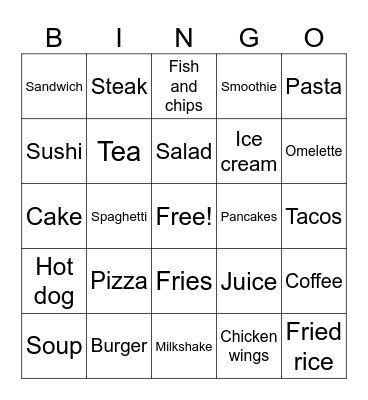 Menu Bingo Card