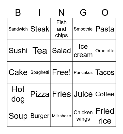 Menu Bingo Card