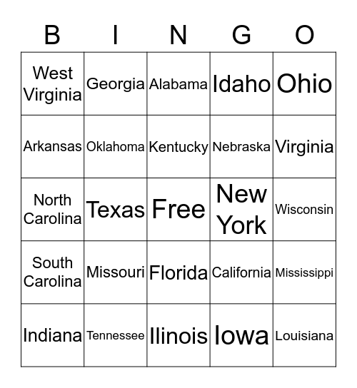 State Licence Bingo Card