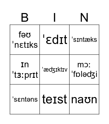 Language fun Bingo Card