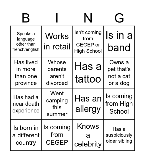 Find someone who... Bingo Card