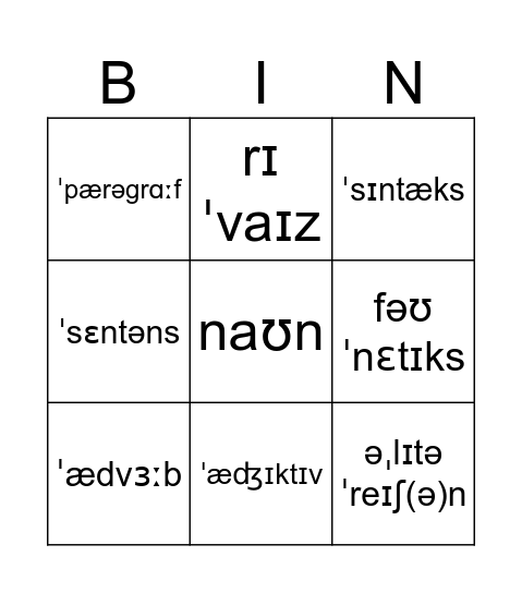 Language fun bingo Card