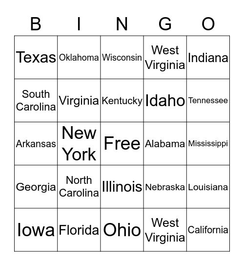 State License Bingo Card