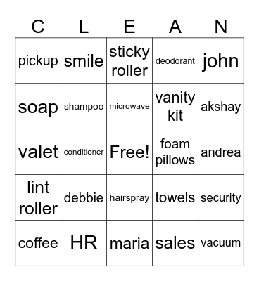 Housekeeping Bingo Card