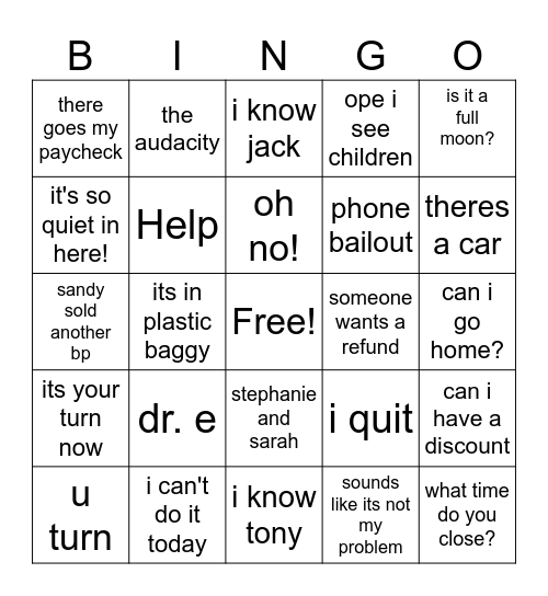 Erker's Bingo Card