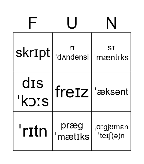 Moshe's linguistic related bingo card Bingo Card