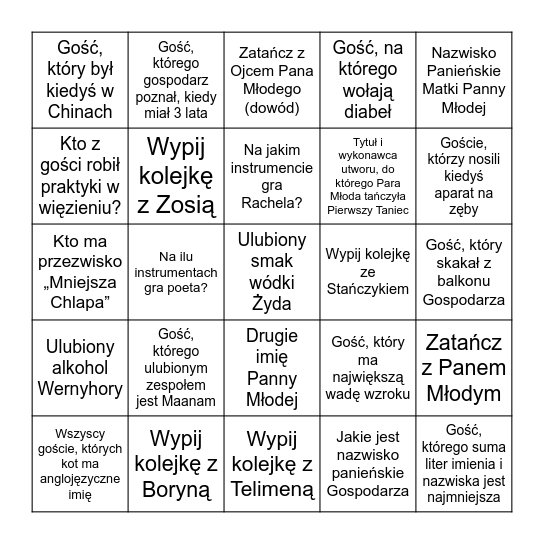 WESELE Bingo Card