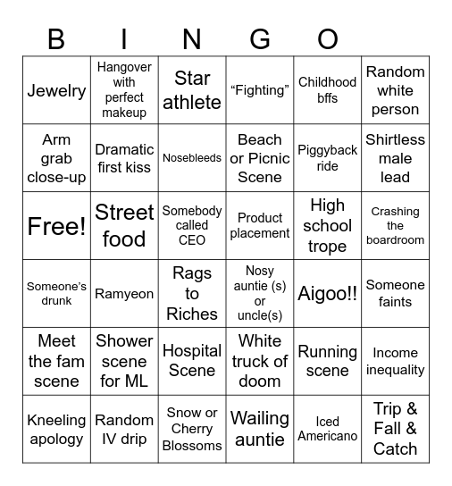 K-Drama Bingo Card