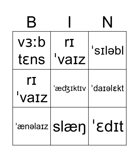 Lingo frenzy BINGO Card