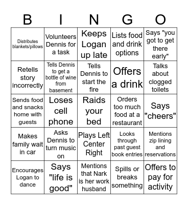 Auntie Karen Bingo Card