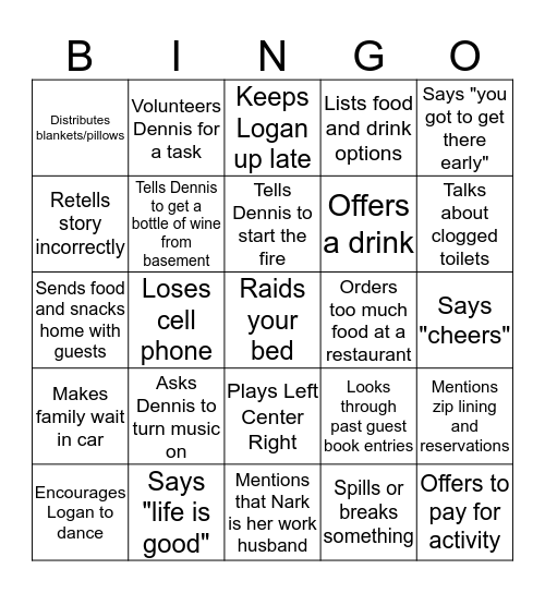 Auntie Karen Bingo Card