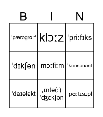 Language related bingo card Bingo Card