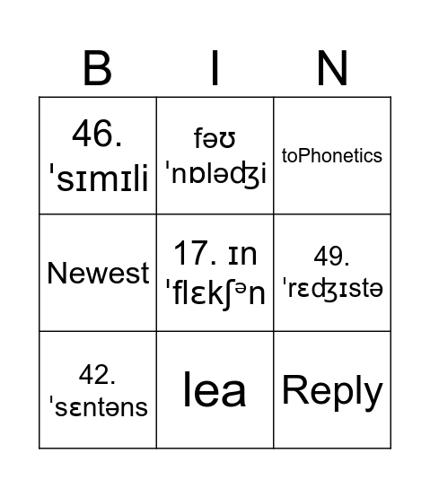 Nathi Lingo Bingo Card