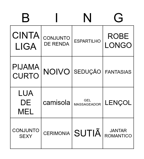 Chá de Lingerie da Érica Bingo Card