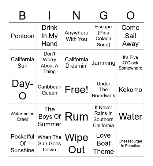 SUMMER FUN MUSIC Bingo Card