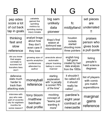 football analytics books Bingo Card