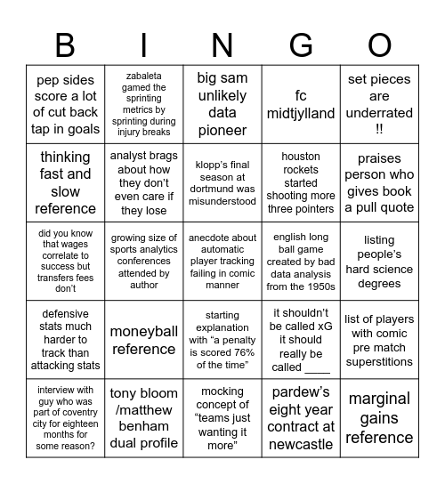 football analytics books Bingo Card