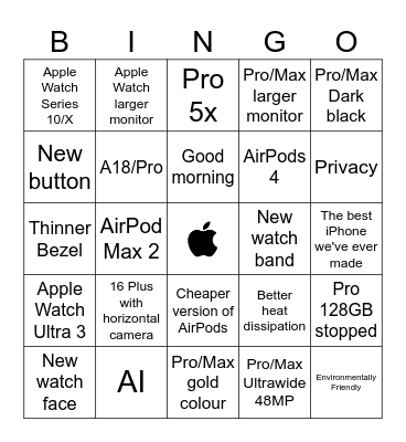 Apple Autumn Event Bingo Card