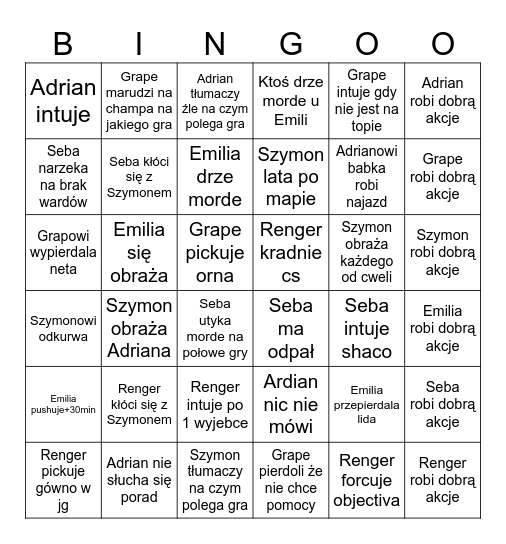 Gówno Bingo Card