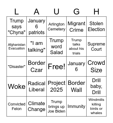 Presidential Debate Bingo Card